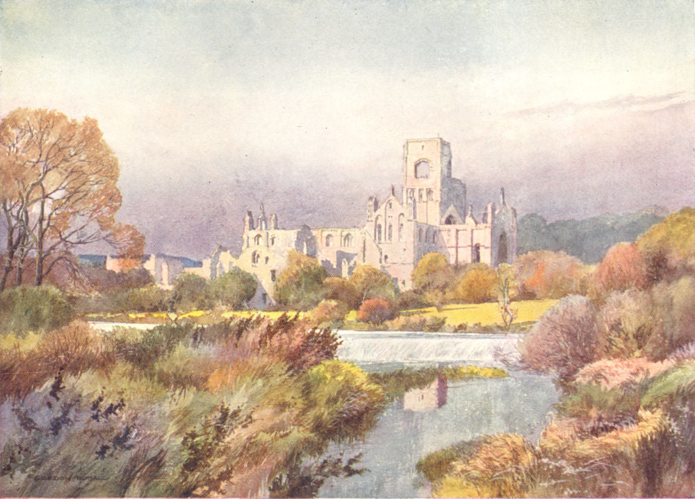 YORKS. Kirkstall Abbey, Leeds 1908 old antique vintage print picture